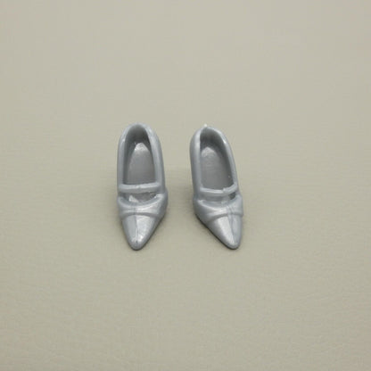 Barbie Doll Size Shoes Silver Gray Closed Pointed Toe High Heel Pump