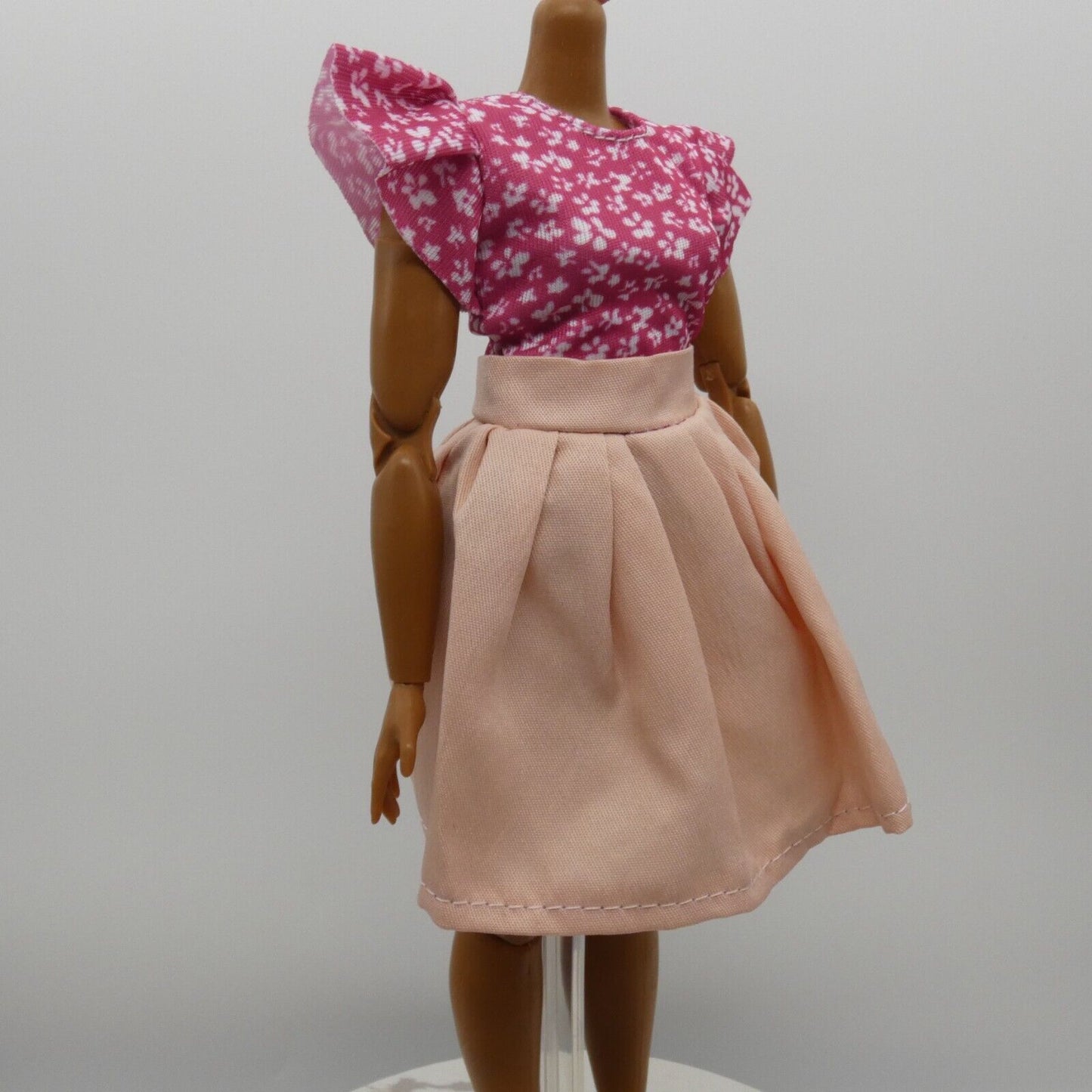 Barbie Doll Size Fashion Dress Pink Floral Top Skirt Fits Model Muse MTM Curvy