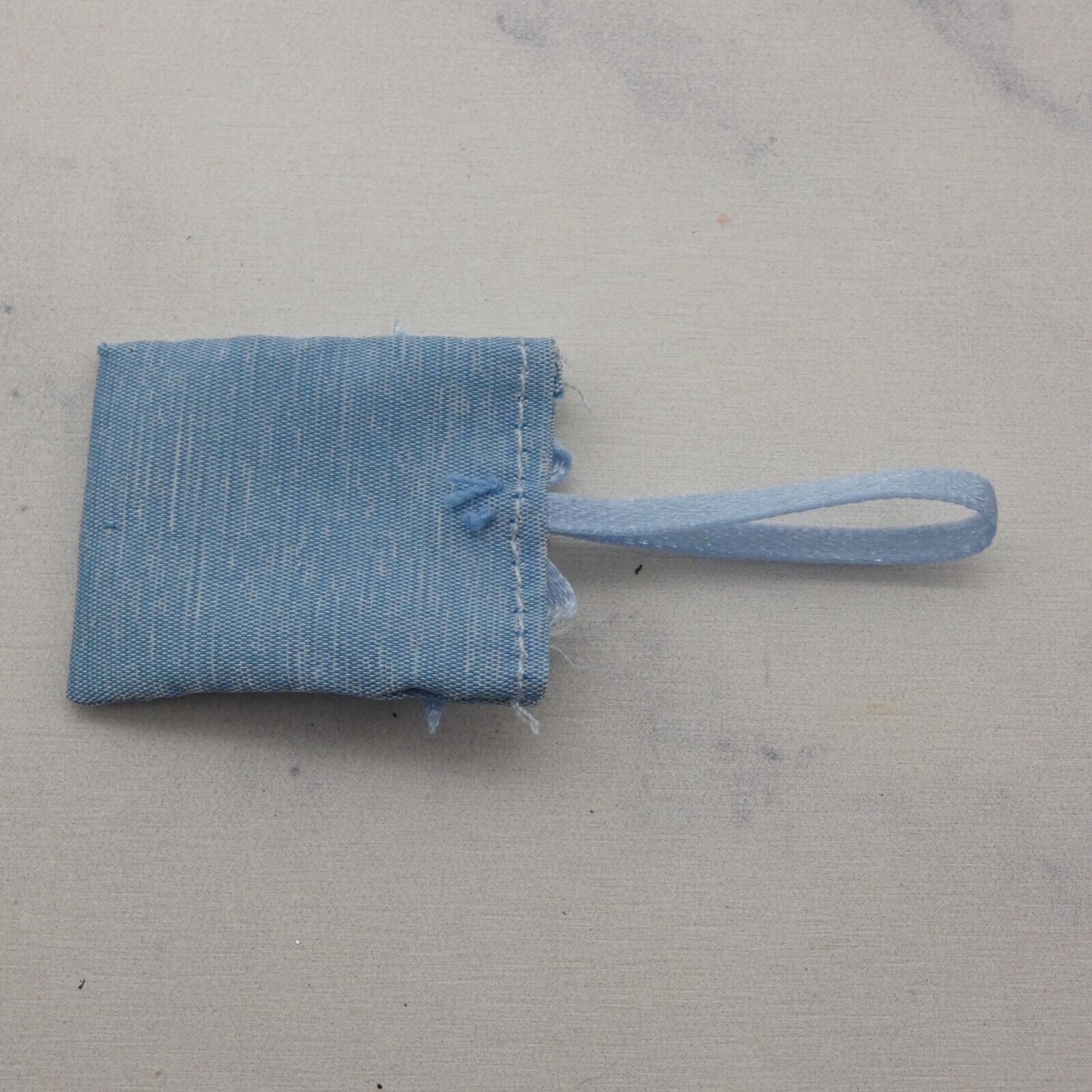 Barbie Doll Size Purse Baby Blue Satin Like Fabric Handbag Ribbon Strap