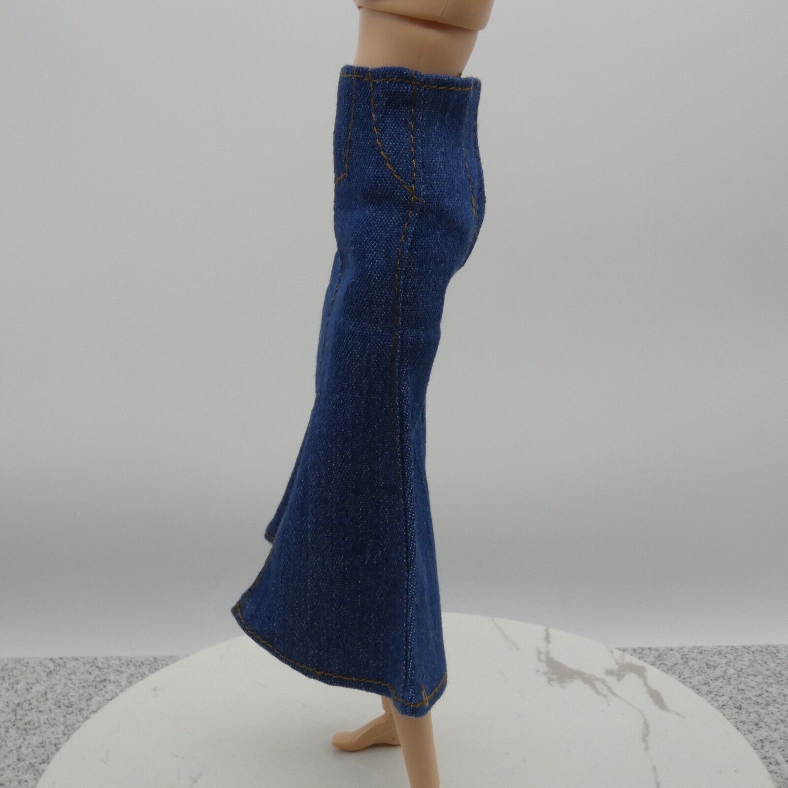 Barbie Doll Size Long Skirt Blue Jean Maxi A Line Slit High Waist Fit Model Muse