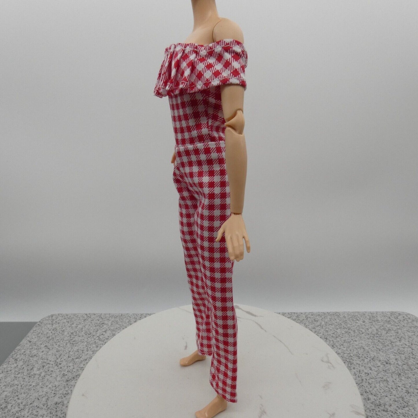 Barbie Doll Size Jumpsuit Red White Gingham Cold Shoulder Ankle Fit Made To Move