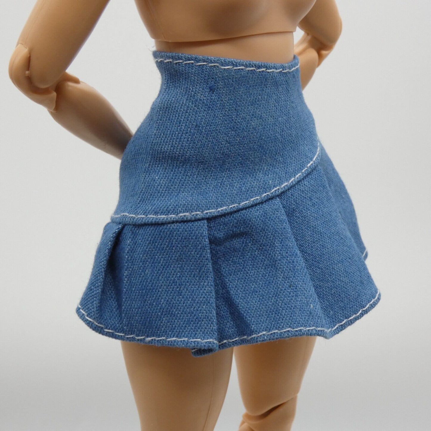 Barbie Doll Size Skirt Blue Denim Jean Pleated Mid Thigh Length A Line