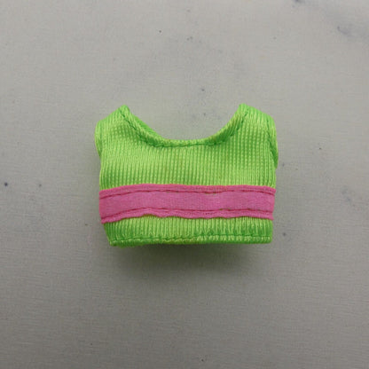 Stacie Doll Size Crop Tank Top Neon Green Pink Stripe Sleeveless Midriff