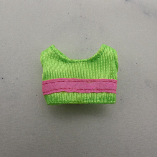 Stacie Doll Size Crop Tank Top Neon Green Pink Stripe Sleeveless Midriff