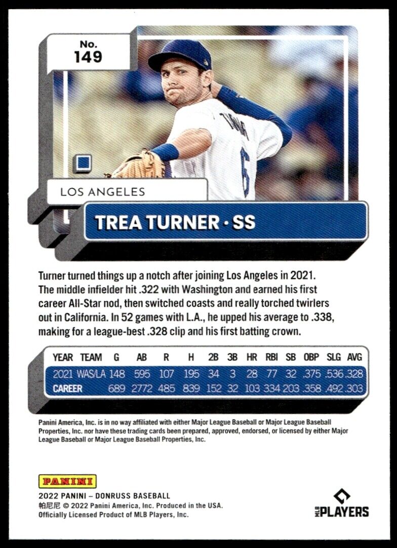 2022 Donruss #149 Trea Turner Near Mint