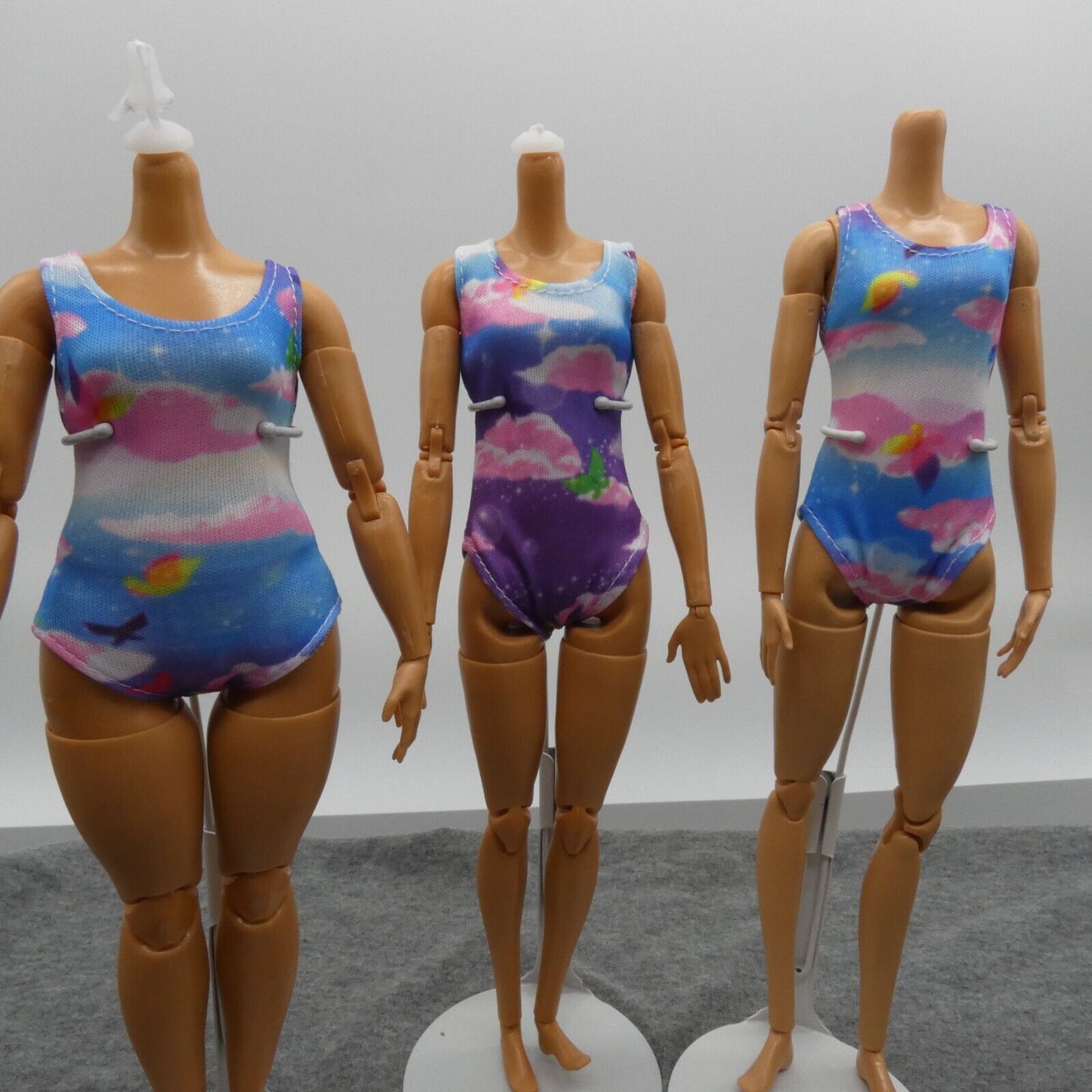 Barbie Doll Size Swimsuit One Piece Blue Pink Clouds Fits Standard Curvy Tall