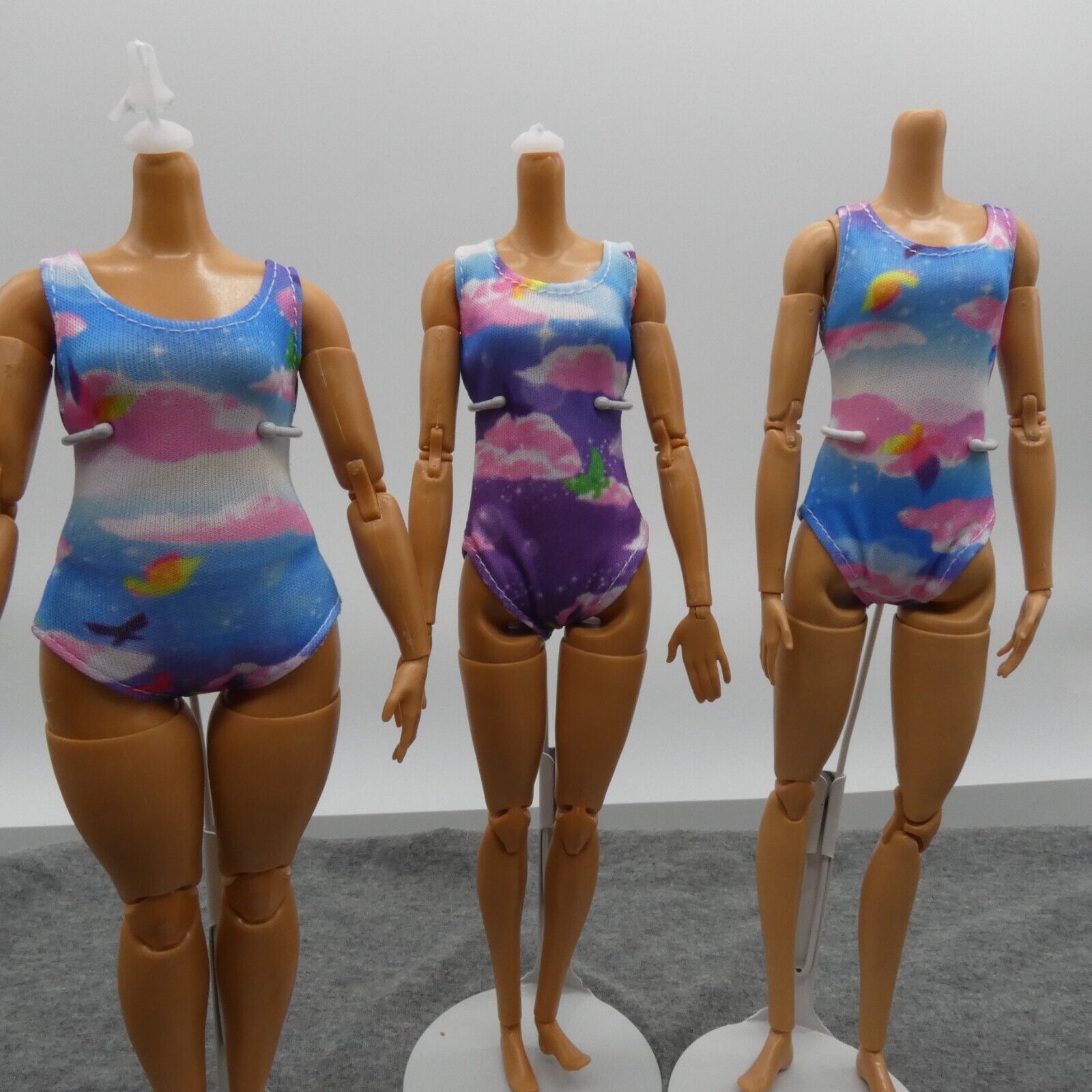 Barbie Doll Size Swimsuit One Piece Blue Pink Clouds Fits Standard Curvy Tall