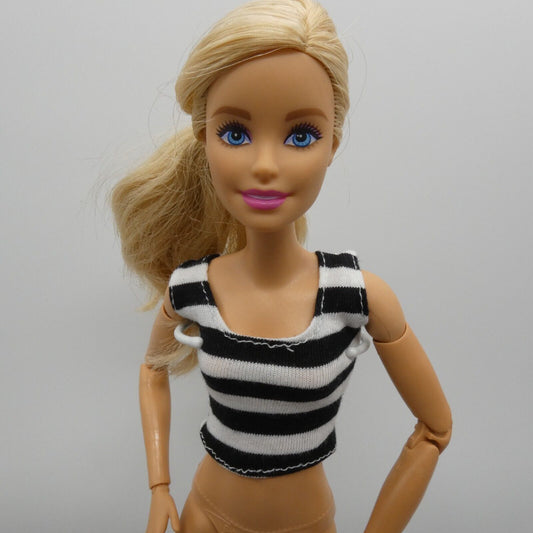 For Barbie Size Doll Tank Top Shirt Black White Striped Midriff Sleeveless