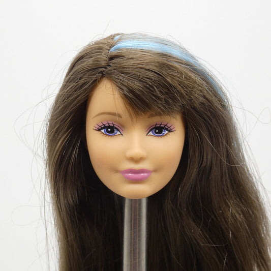 Barbie Dreamhouse Skipper Doll Head Brown Blue Hair Closed Mouth 2012 W3283