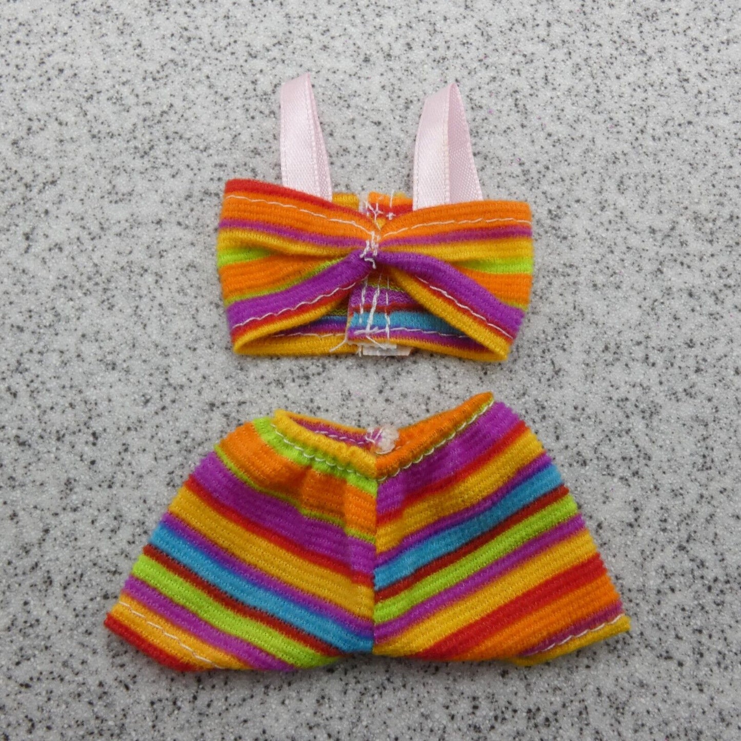 Barbie Doll Size Bikini Swimsuit Two Piece Multicolor Short Bottom Striped Clone