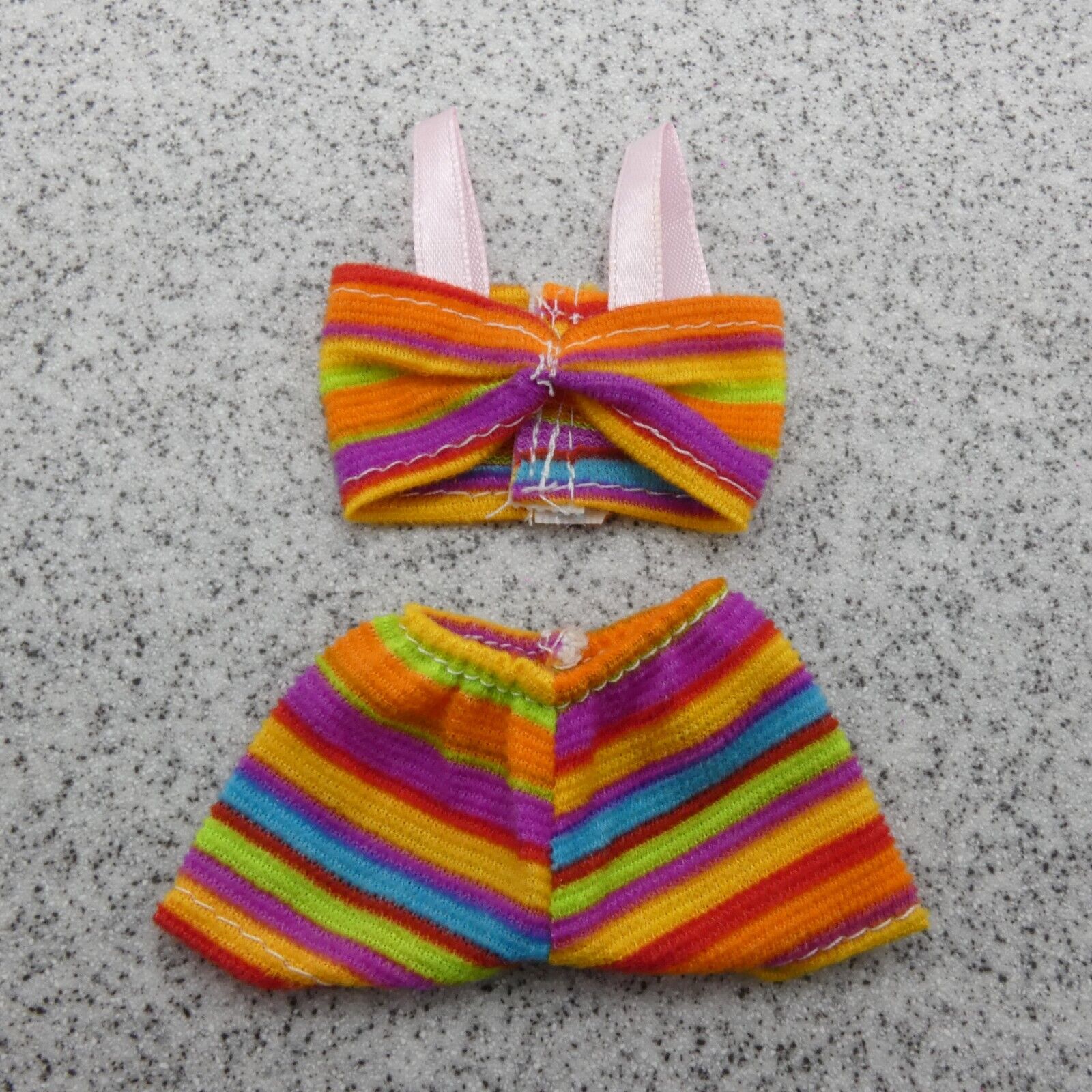 Barbie Doll Size Bikini Swimsuit Two Piece Multicolor Short Bottom Striped Clone