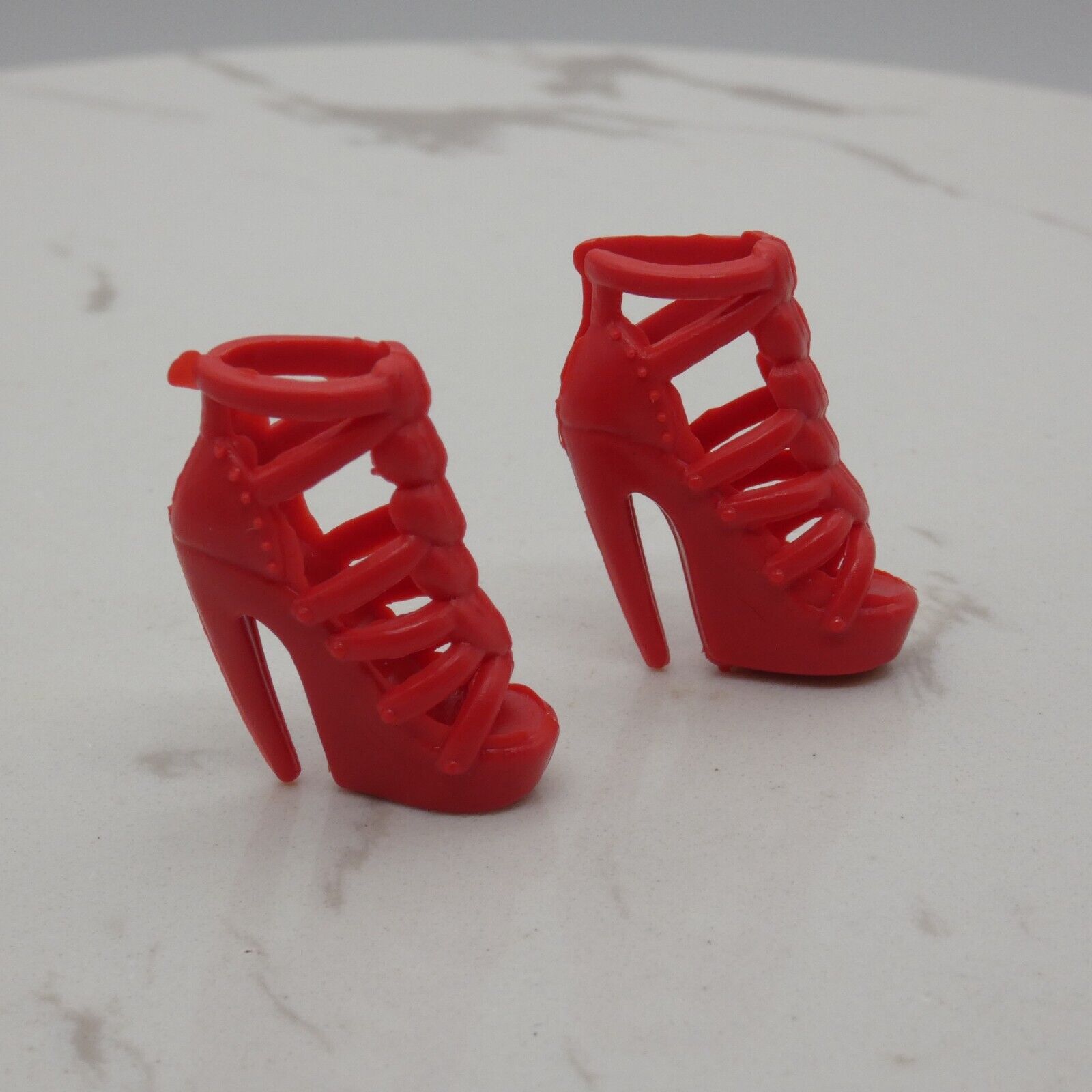 Barbie Doll Size Shoes High Heel Red Open Toe Sandals Strappy Hearts Clone