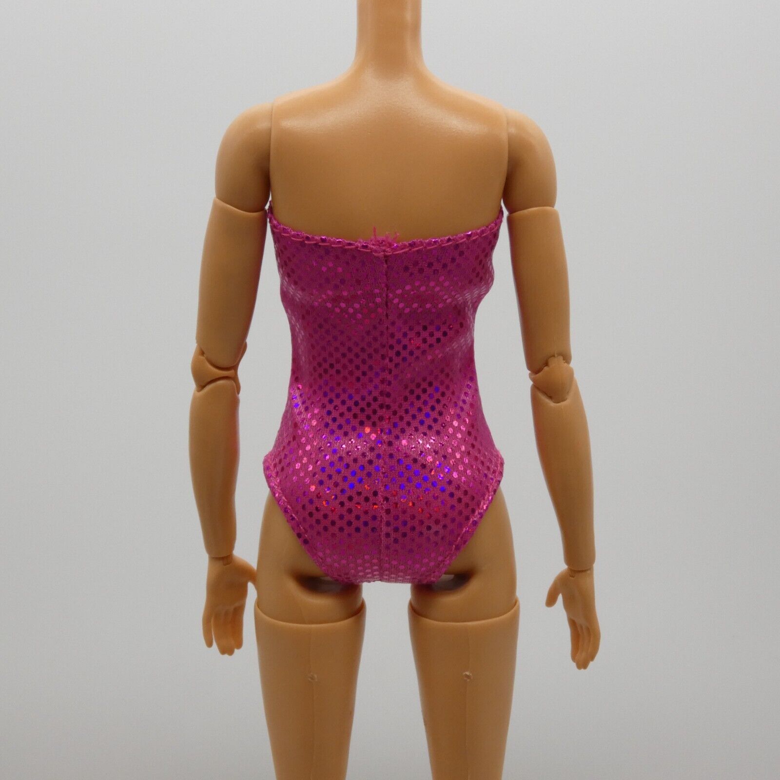 Barbie Doll Size Metallic Pink Swimsuit One Piece Solid Magenta Strapless Clone