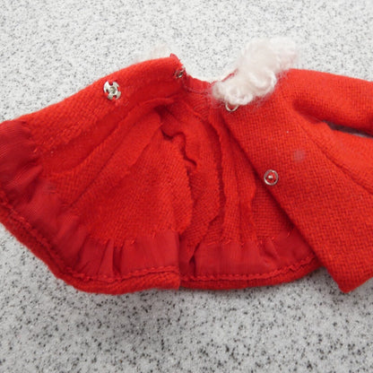 Barbie Doll Size Coat Jacket Red Santa Christmas Top White Yarn Collar Homemade