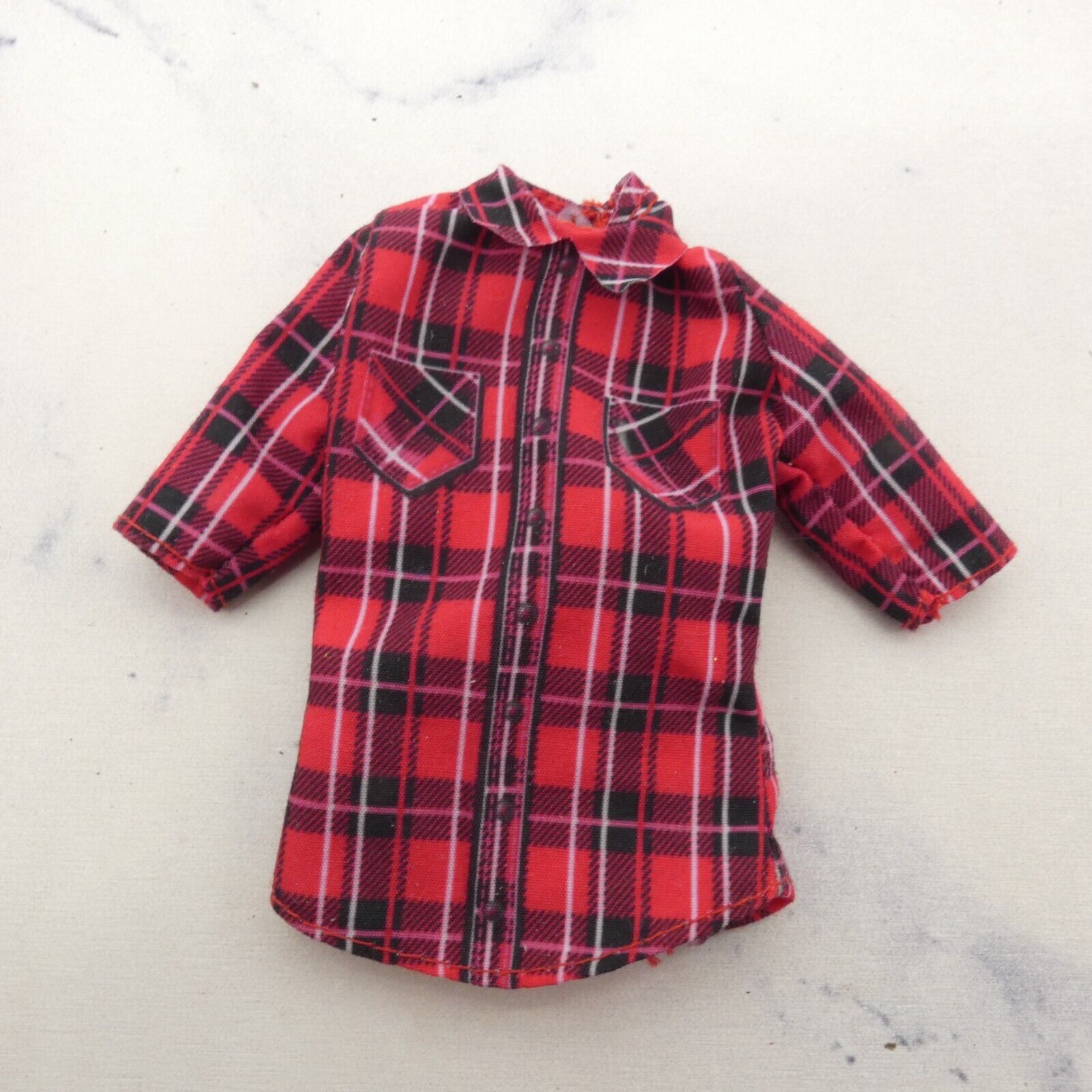 Barbie Camping Fun Doll Shirt Top Red Plaid 3/4 Long Sleeve Farmer 2016 FDB44