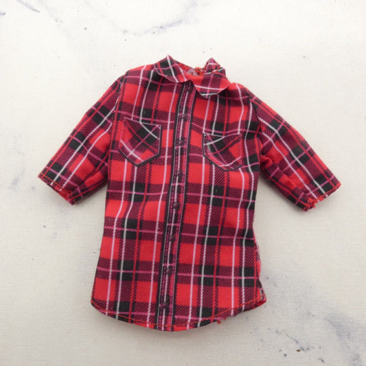 Barbie Camping Fun Doll Shirt Top Red Plaid 3/4 Long Sleeve Farmer 2016 FDB44