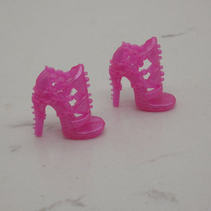 Barbie Doll Size Shoes High Heel Pink Studs Open Toe Sandals Chains Goth Clone