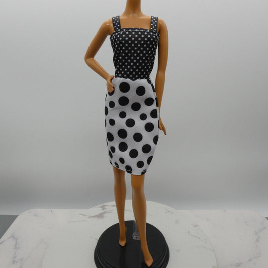 Barbie Doll Size Dress Black White Polka Dot Fitted Fits Model Muse Made To Move