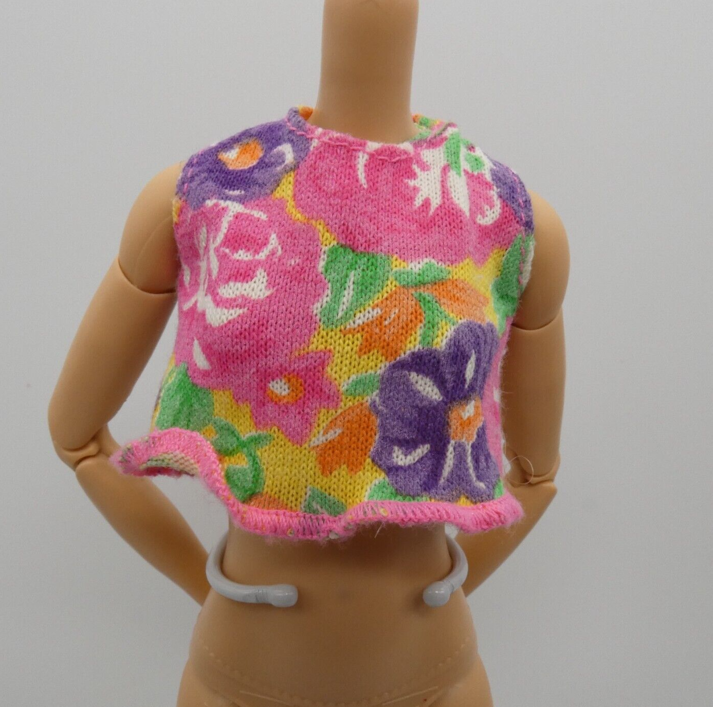 Barbie Stacie Doll Size Shirt Top Multicolor Floral Sleeveless Ruffle Hem