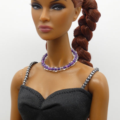 Necklace for Barbie Integrity Toys Doll Size Beaded Purple Clear Choker Handmade