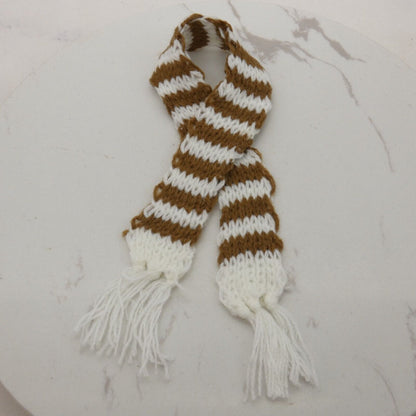 Scarf For Integrity Toys Barbie Size Doll Brown White Stripe Fringe Knitted FR