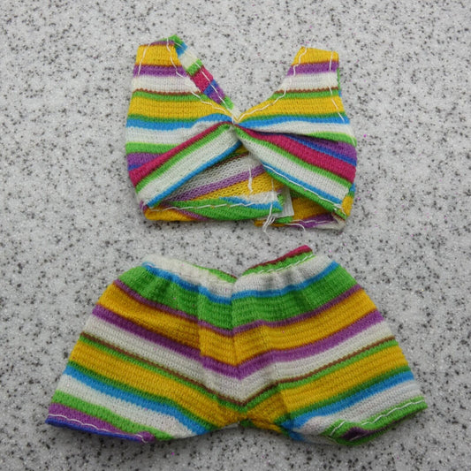 Barbie Doll Size Bikini Swimsuit Two Piece Rainbow Multicolor Striped Clone