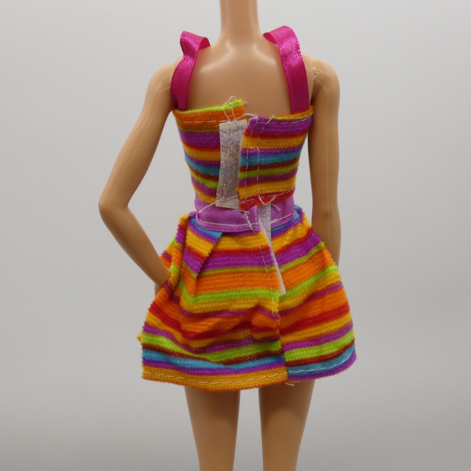 Barbie Doll Size Two Piece Bikini Swimsuit Top Skirt Rainbow Striped Clone