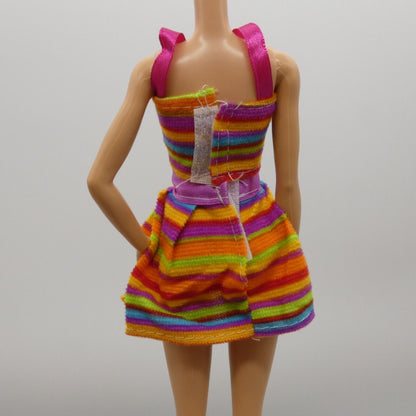 Barbie Doll Size Two Piece Bikini Swimsuit Top Skirt Rainbow Striped Clone