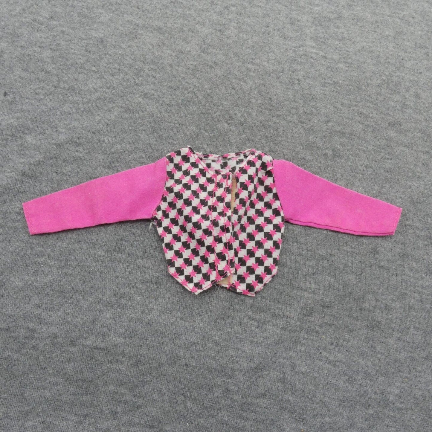 Barbie Doll Size Shirt Top Pink Long Sleeves Black White Checkered Stars