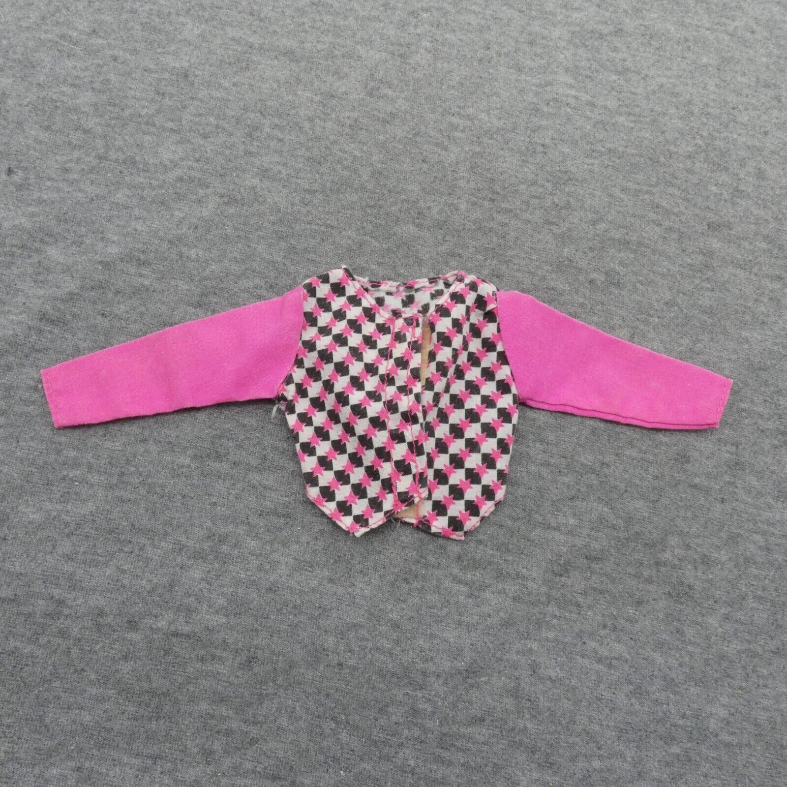 Barbie Doll Size Shirt Top Pink Long Sleeves Black White Checkered Stars