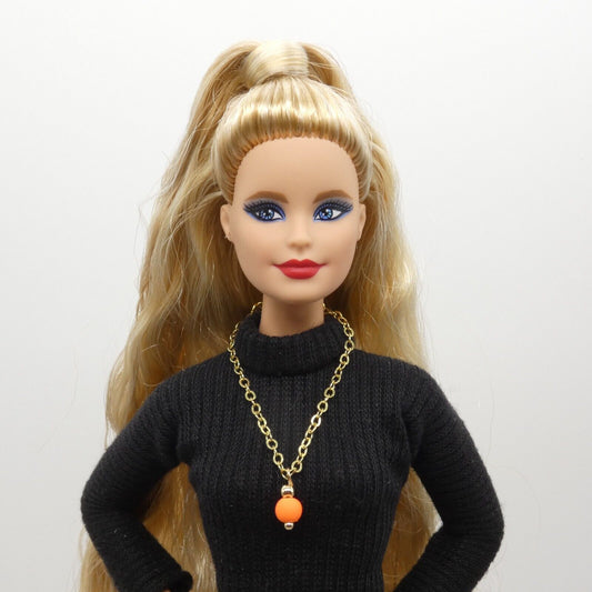 Necklace for Barbie Integrity Toys Doll Orange Sphere Pendant Gold Tone Chain