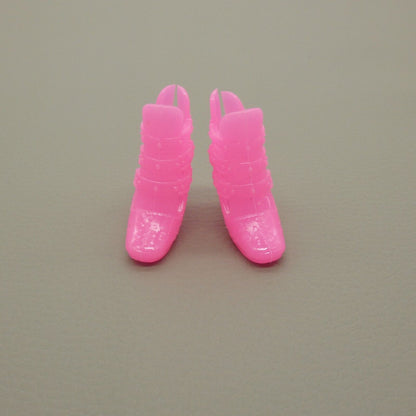 Barbie Doll Size Shoes Pink Closed Round Toe High Heel Ankle Boot Straps