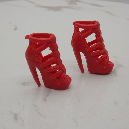 Barbie Doll Size Shoes High Heel Red Open Toe Sandals Strappy Hearts Clone