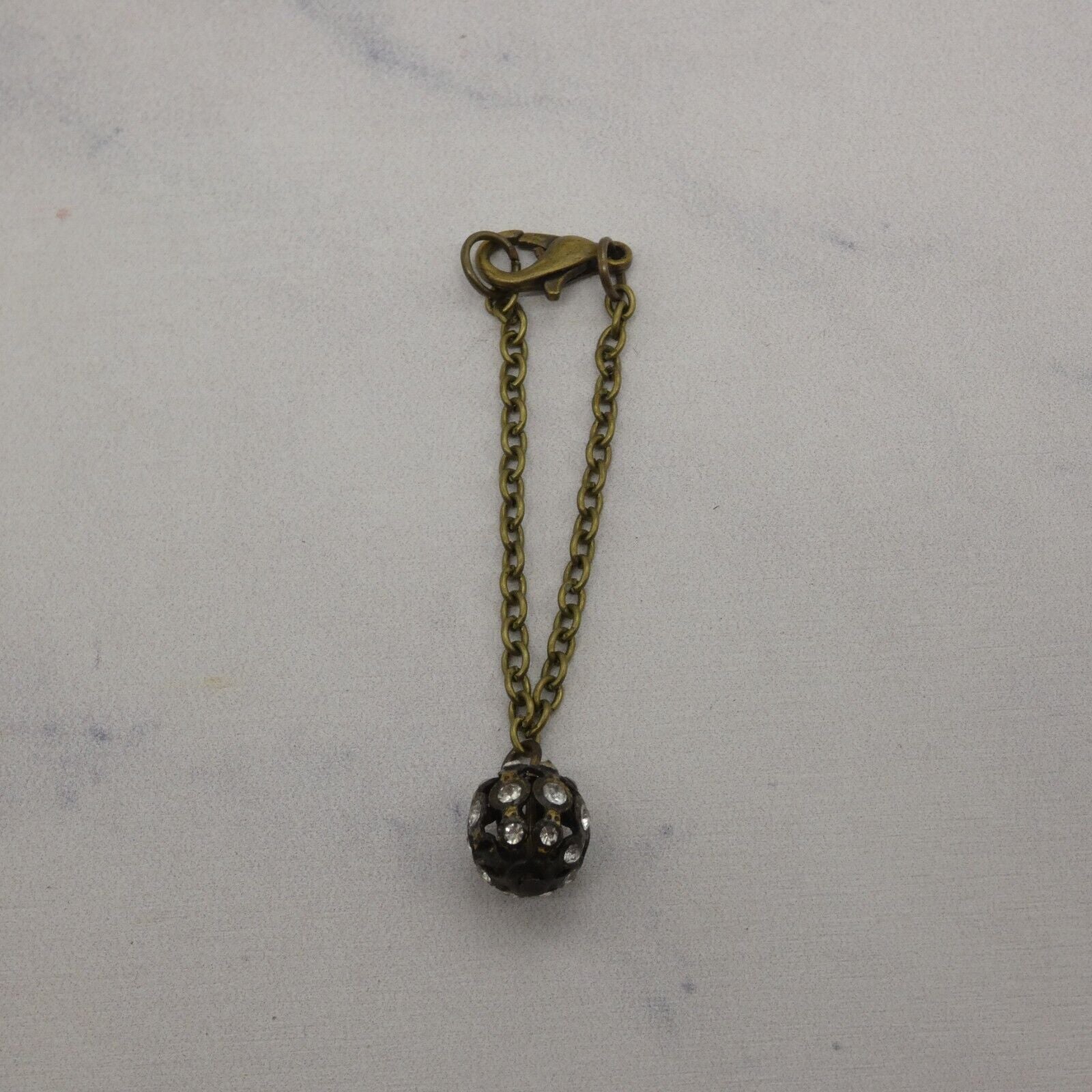 Barbie Doll Size Antique Brass Chain Necklace Rhinestone Globe Pendant