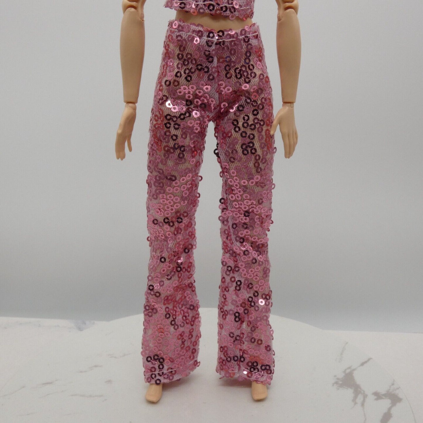 Barbie Doll Size Outfit Pink Sequins Tank Top Pants Fits MTM And Fashionistas