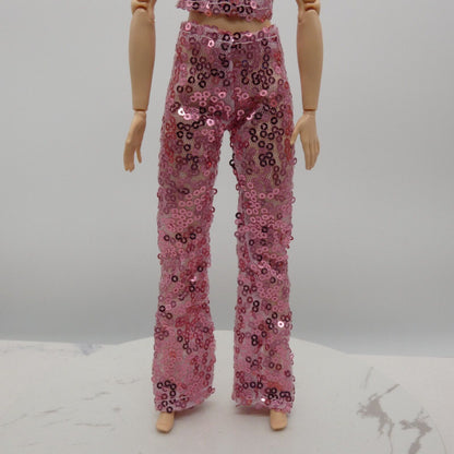 Barbie Doll Size Outfit Pink Sequins Tank Top Pants Fits MTM And Fashionistas