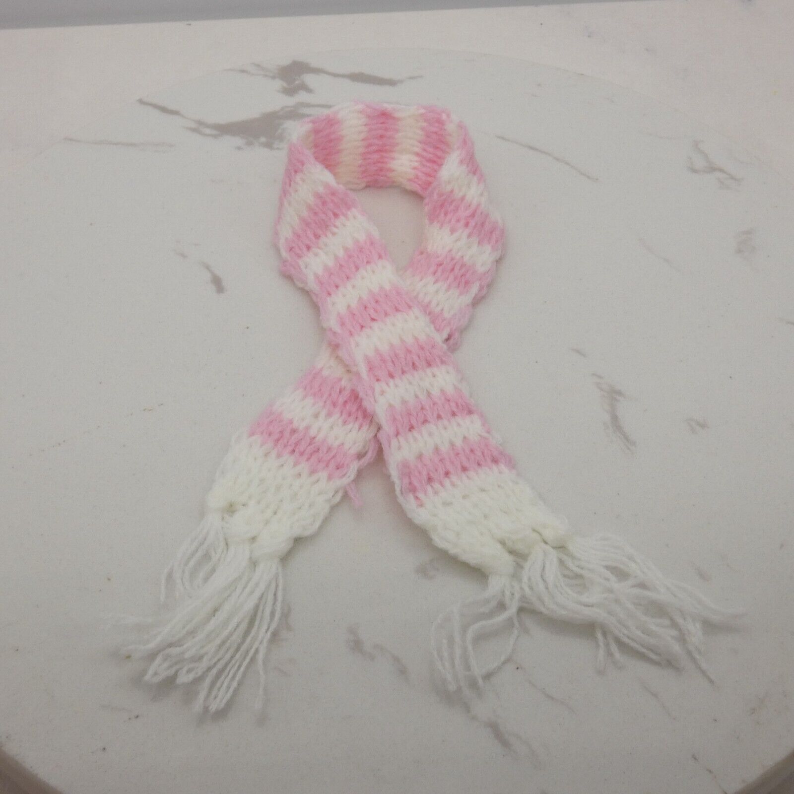 Scarf For Integrity Toys Barbie Size Doll Pink White Stripe Fringe Knitted FR