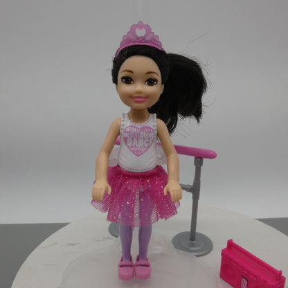 Barbie Chelsea Girl Doll Ballet Black Hair Skirt Shoes Crown Barre 2017 FHK98