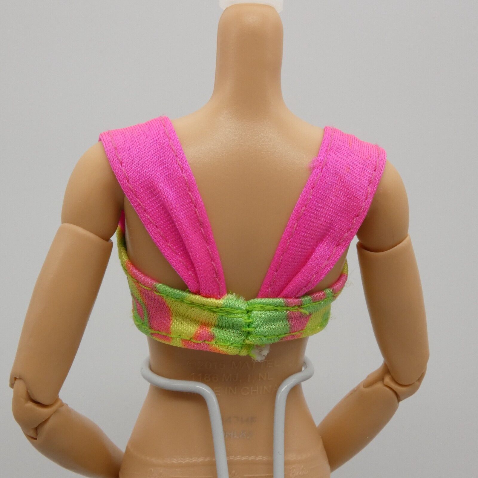 Barbie Doll Swimsuit Bathing Suit Bikini Top Only Multicolor Pink Straps Suntan