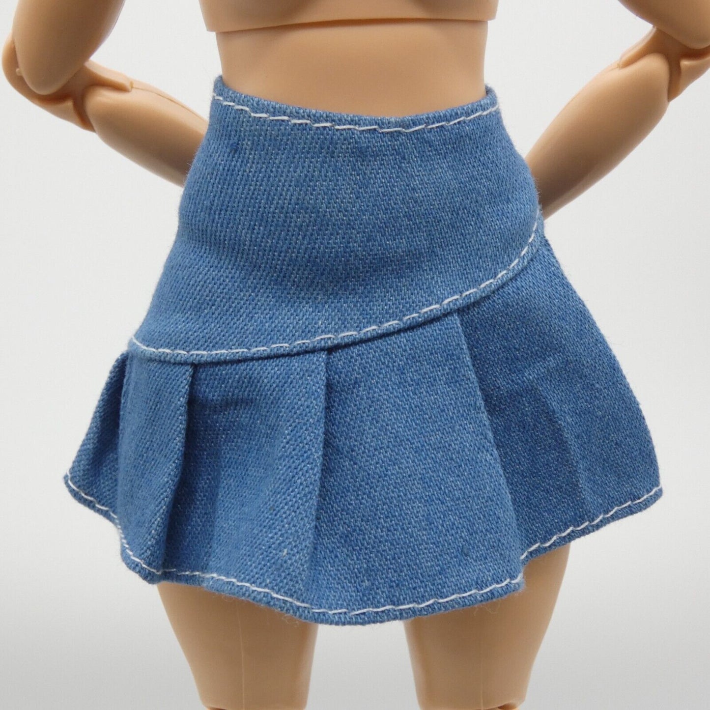 Barbie Doll Size Skirt Blue Denim Jean Pleated Mid Thigh Length A Line