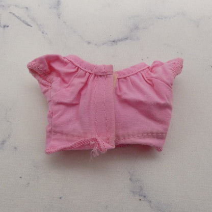 Barbie Doll Size Shirt Crop Top Pink Short Sleeve Midriff Yellow  Tie Clone