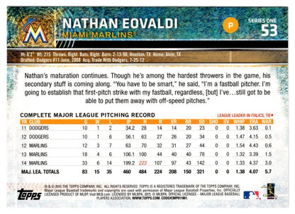 2015 Topps Nathan Eovaldi Miami Marlins #53