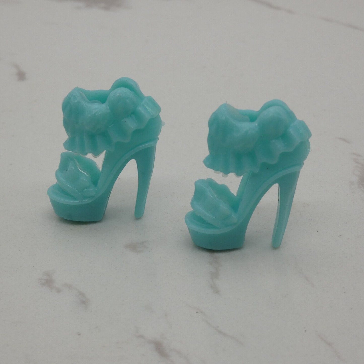 Barbie Doll Size Shoes High Heel Light Blue Ruffle Ankle Strap Round Open Toe