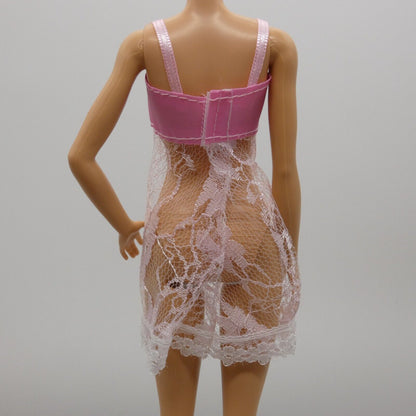 Barbie Doll Size Pink Lace Nightgown Nighty Red Rose