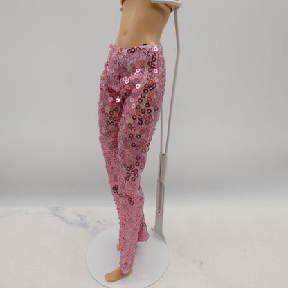 Barbie Doll Size Pink Sequins Pants Fishnet Base Fits MTM And Fashionistas