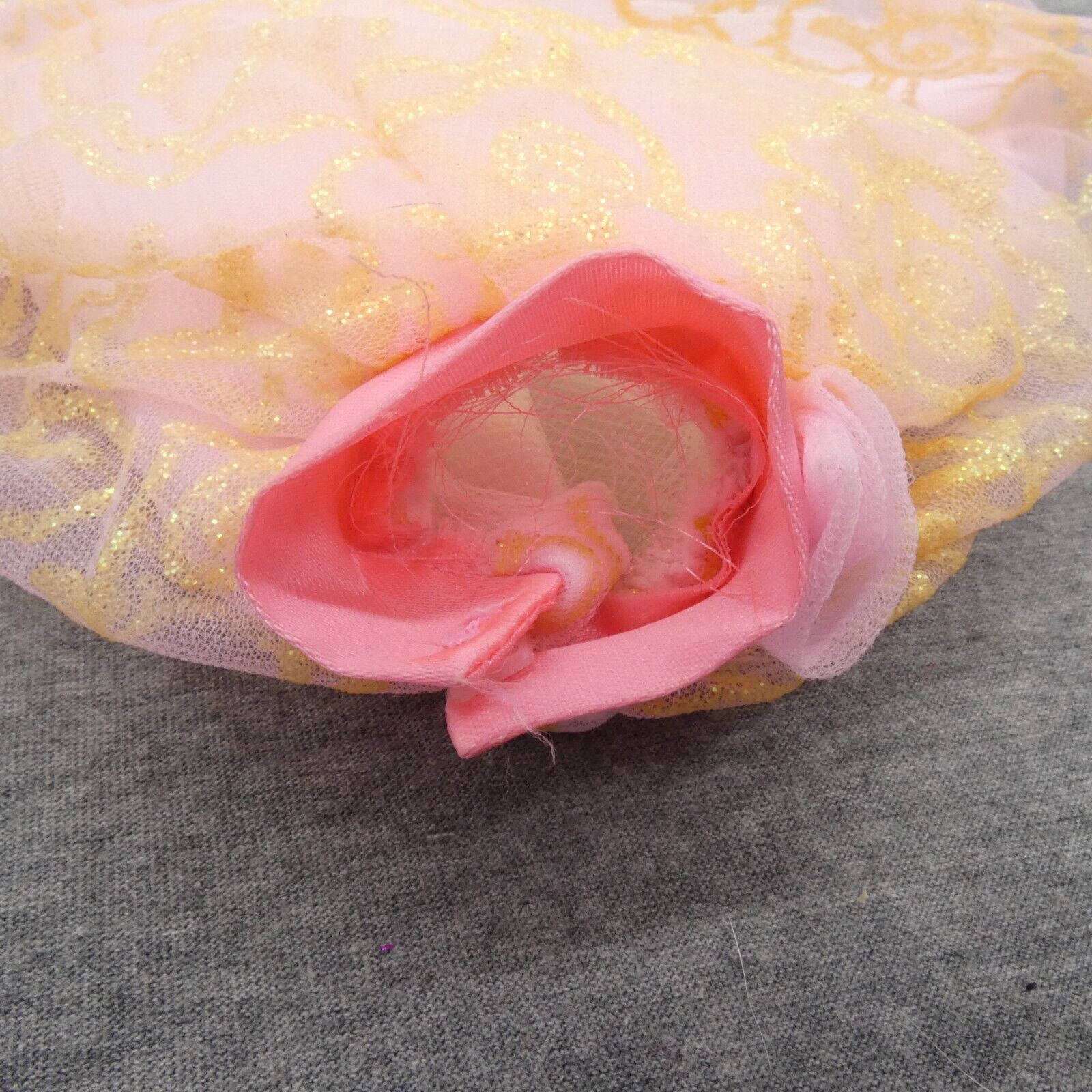 Barbie Doll Size Skirt Pink Rose Color 3 Layered Tulle Gold Accents