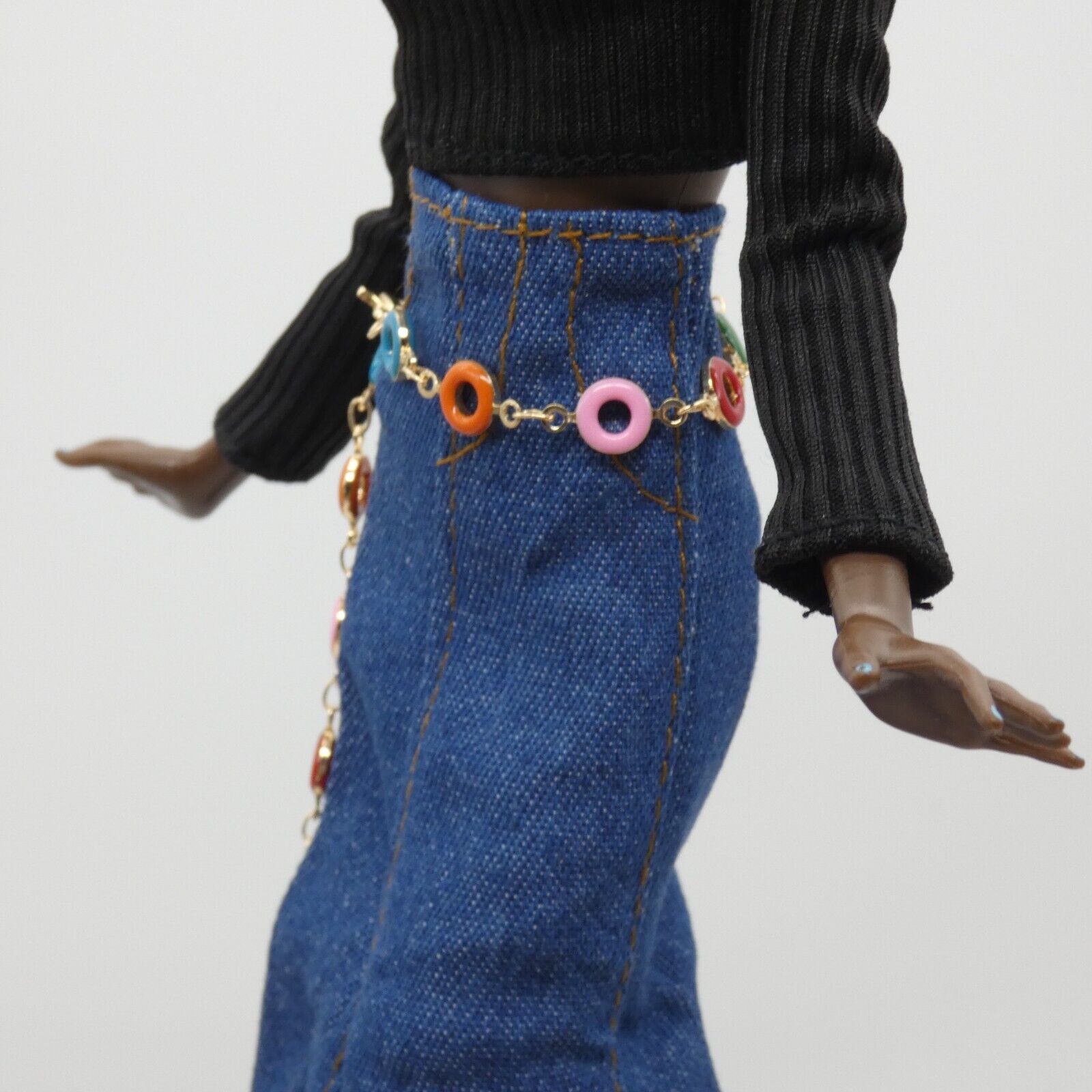 Barbie Doll Size Belt Multi Color Beaded Silver Chain Handmade Adjustable