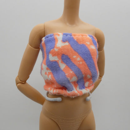 Barbie Doll Size Shirt Tube Top Pink Blue Sleeveless Strapless Midriff Elastic