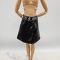 Barbie Doll Size Black Skirt Faux Leather Silver Sequins A Line Mid Thigh Knee