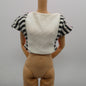 Barbie Doll Size Crop Top White Black Striped Pink Back Midriff Short Sleeve 80s